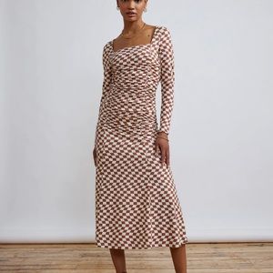 KITRI Diedre Wavy Checker Ruched Jersey Dress